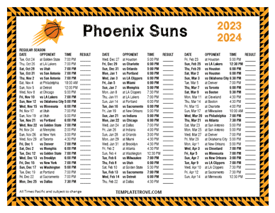 Phoenix Suns 2023-24 Printable Schedule - Pacific Times