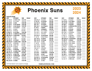 Phoenix Suns 2023-24 Printable Schedule