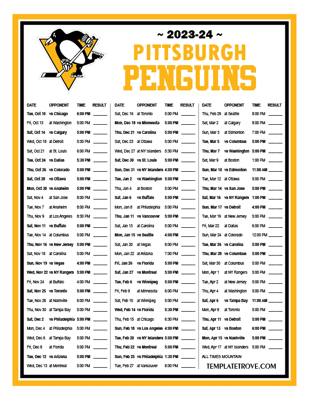 Pittsburgh Penguins announce 2023-24 regular-season schedule