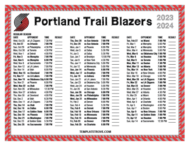 Portland Trail Blazers 2023-24 Printable Schedule - Pacific Times