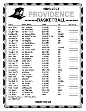 Providence Friars Basketball 2023-24 Printable Schedule - Central Times
