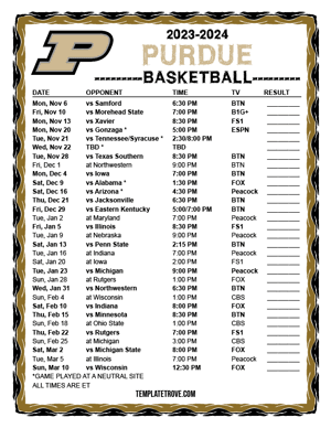 Purdue Boilermakers Basketball 2023-24 Printable Schedule