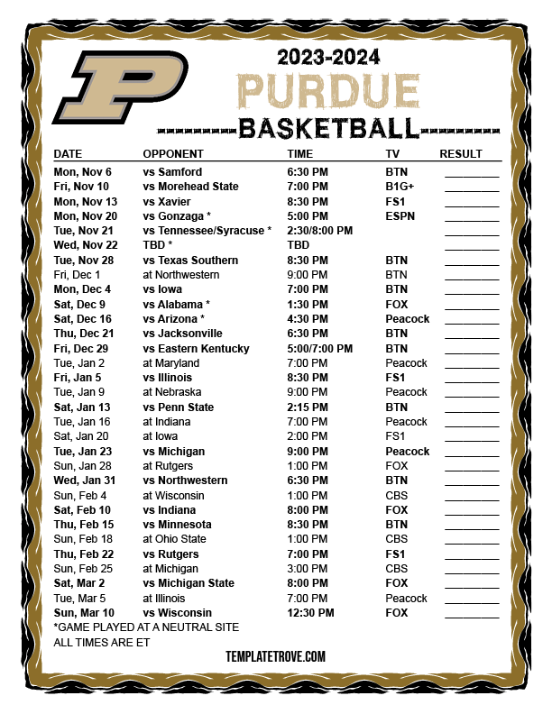 Karla Burgess Kabar Purdue Basketball Schedule 2023 24 Printable Pdf Free Download