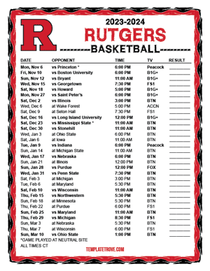 Rutgers Scarlet Knights Basketball 2023-24 Printable Schedule - Central Times