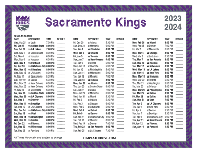 Sacramento Kings 2023-24 Printable Schedule - Mountain Times