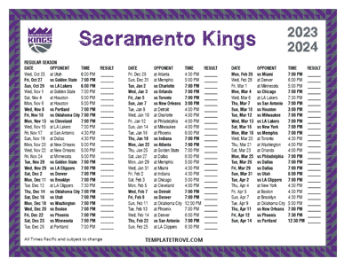Sacramento Kings 2023-24 Printable Schedule - Pacific Times