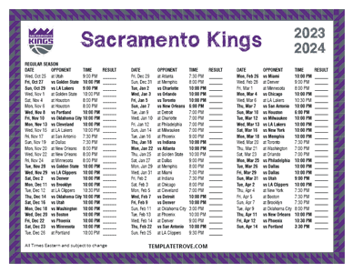 Sacramento Kings 2023-24 Printable Schedule