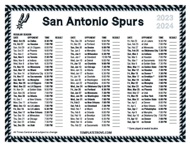 2023-24 Printable San Antonio Spurs Schedule - Central Times