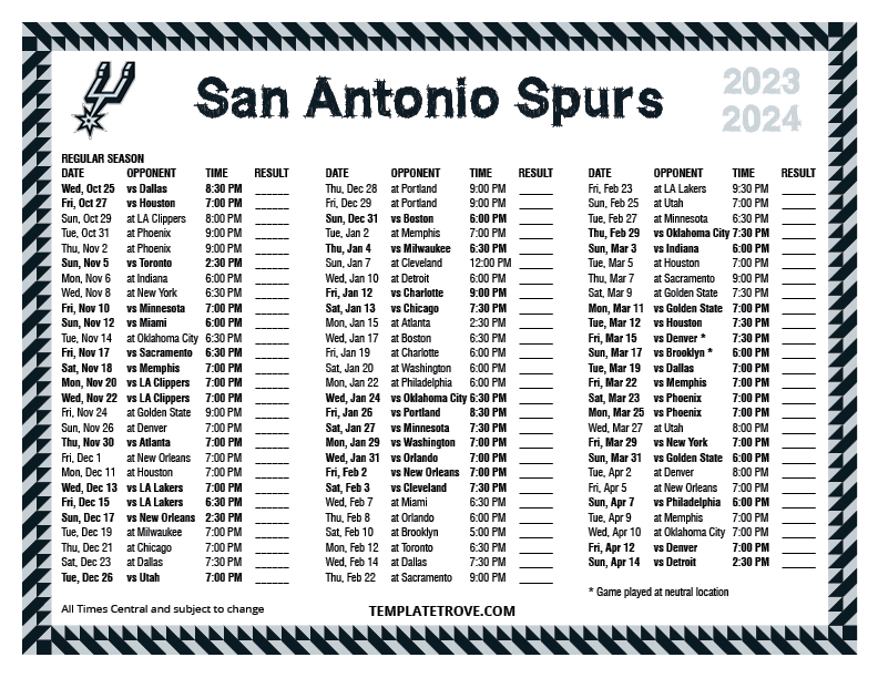 Printable 2023 2024 San Antonio Spurs Schedule