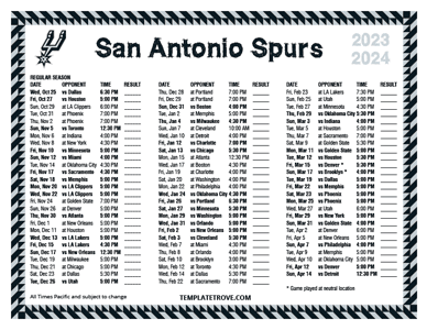 San Antonio Spurs 2023-24 Printable Schedule - Pacific Times