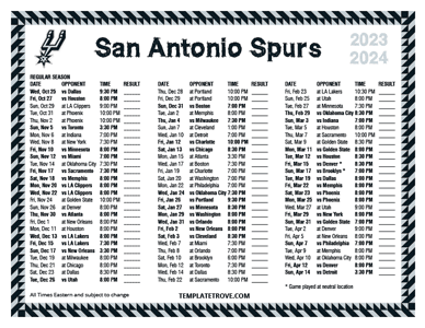 San Antonio Spurs 2023-24 Printable Schedule
