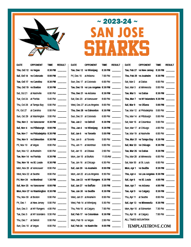 San Jose Sharks 2024 Schedule Orly Lillis