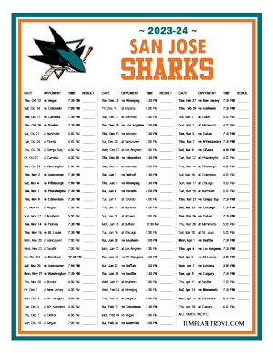 San Jose Sharks 2023-24 Printable Schedule - Pacific Times