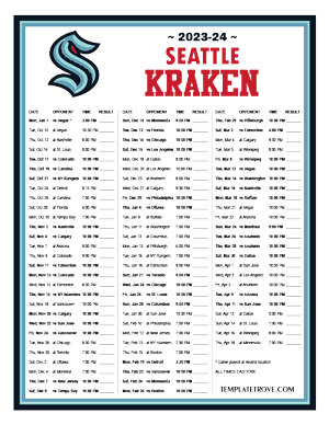 Seattle Kraken 2023-24 Printable Schedule