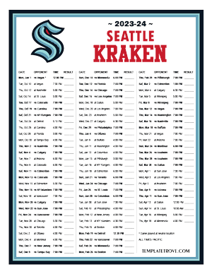 Seattle Kraken 2023-24 Printable Schedule - Pacific Times