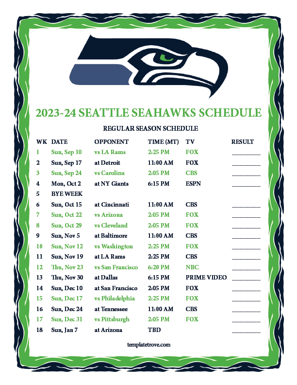 Seahawks Games Schedule 2024 Britta Kandace