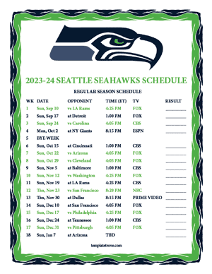 Seattle Seahawks 2023-24 Printable Schedule