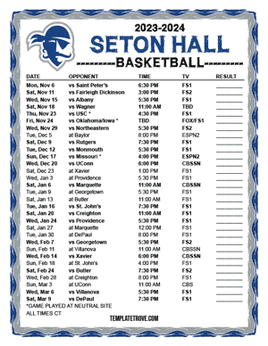 Seton Hall Pirates Basketball 2023-24 Printable Schedule - Central Times