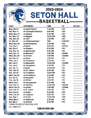 Seton Hall Pirates Basketball 2023-24 Printable Schedule