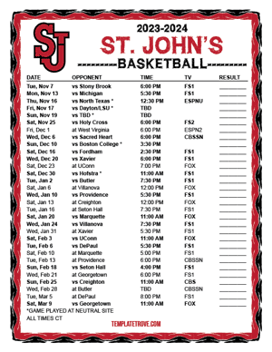 St. John's Red Storm Basketball 2023-24 Printable Schedule - Central Times