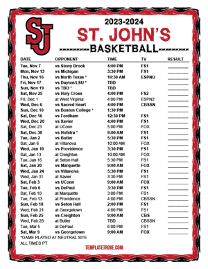 St. John's Red Storm Basketball 2023-24 Printable Schedule - Pacific Times