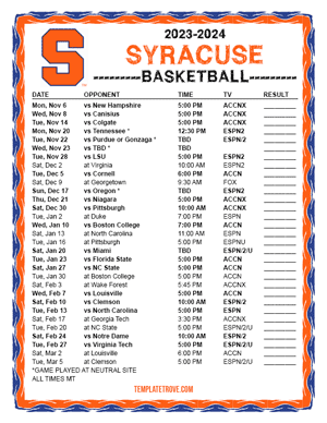 Syracuse Orange Basketball 2023-24 Printable Schedule - Mountain Times
