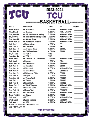 TCU Horned Frogs Basketball 2023-24 Printable Schedule - Central Times