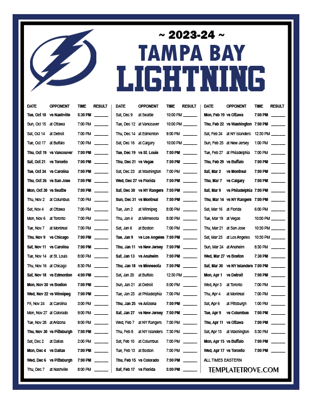 Tampa Bay Lightning Schedule 2024 25 Printable Lida Sheila