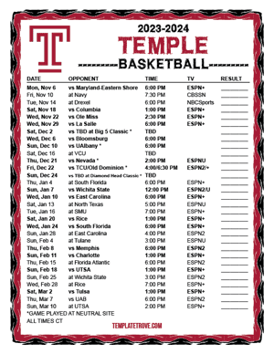 Temple Owls Basketball 2023-24 Printable Schedule - Central Times