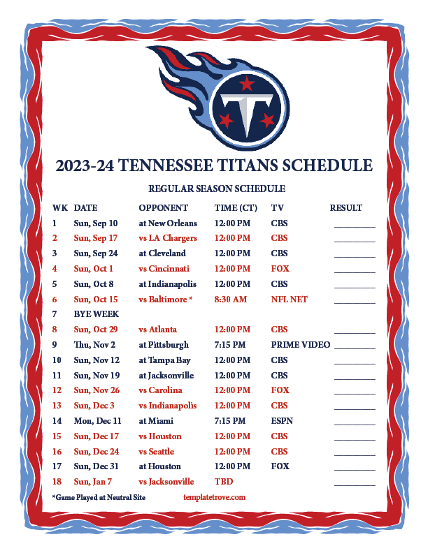 2024 Tennessee Titans Football Schedule Alisa Belicia