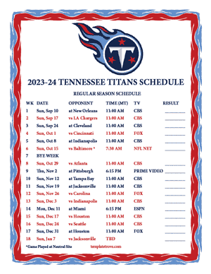 Tennessee Titans 2023-24 Printable Schedule - Mountain Times