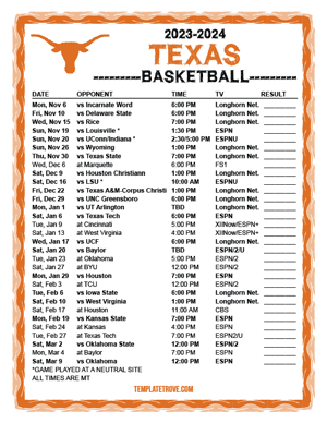Texas Longhorns Basketball 2023-24 Printable Schedule - Mountain Times