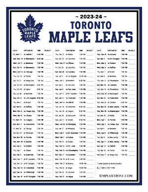 Toronto Maple Leafs 2023-24 Printable Schedule