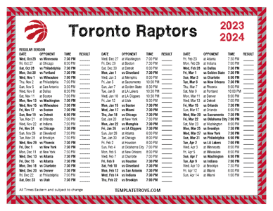 Toronto Raptors 2023-24 Printable Schedule