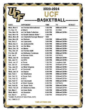 UCF Knights Basketball 2023-24 Printable Schedule - Central Times