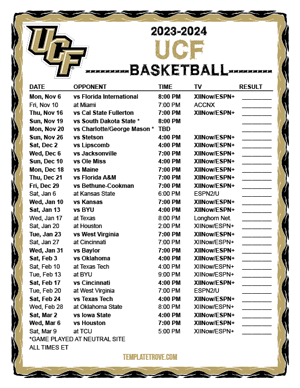 UCF Knights Basketball 2023-24 Printable Schedule