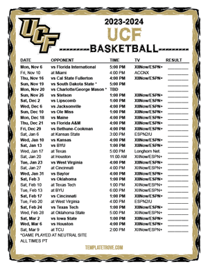 UCF Knights Basketball 2023-24 Printable Schedule - Pacific Times