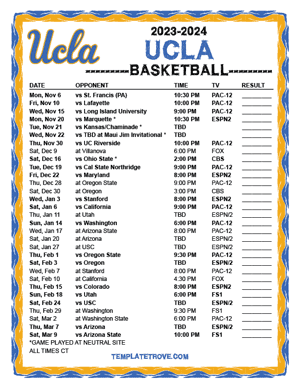 UCLA Bruins Basketball 2023-24 Printable Schedule - Central Times