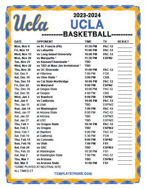 UCLA Bruins Basketball 2023-24 Printable Schedule
