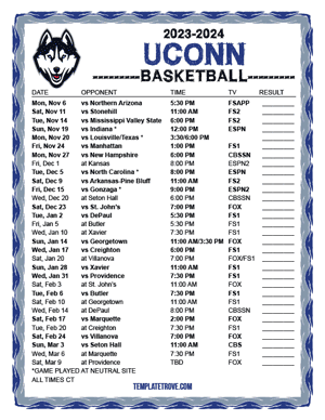 UConn Huskies Basketball 2023-24 Printable Schedule - Central Times