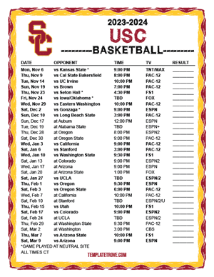 USC Trojans Basketball 2023-24 Printable Schedule - Central Times
