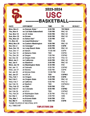 USC Trojans Basketball 2023-24 Printable Schedule - Mountain Times