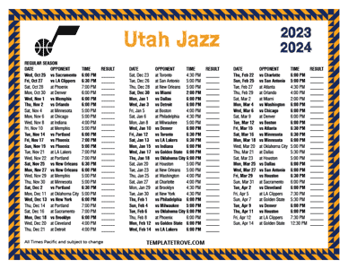Utah Jazz 2023-24 Printable Schedule - Pacific Times