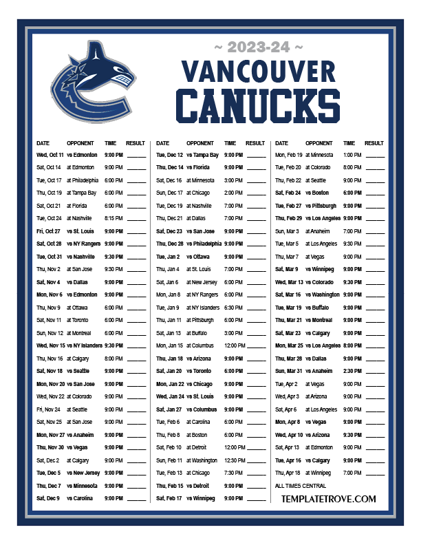 2023 24 NHL Schedule And Results In Excel xlsx And Csv Formats