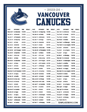 Vancouver Canucks 2023-24 Printable Schedule - Pacific Times