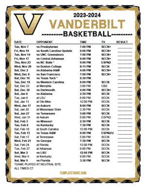 Vanderbilt Commodores Basketball 2023-24 Printable Schedule - Central Times