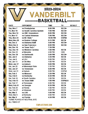 Vanderbilt Commodores Basketball 2023-24 Printable Schedule