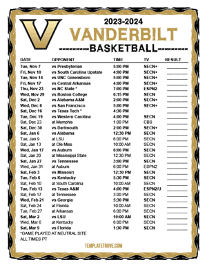 Vanderbilt Commodores Basketball 2023-24 Printable Schedule - Pacific Times