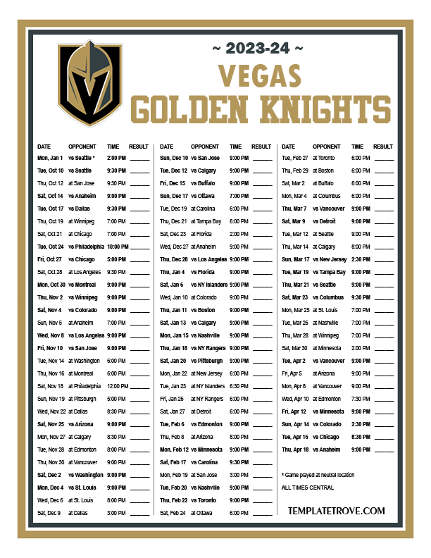 2023-24 Vegas Golden Knights Schedule