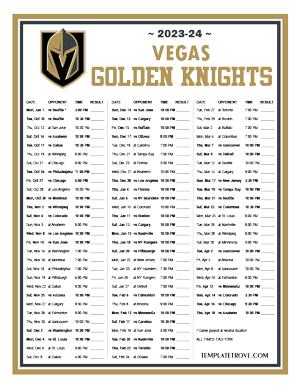 Vegas Golden Knights 2023-24 Printable Schedule